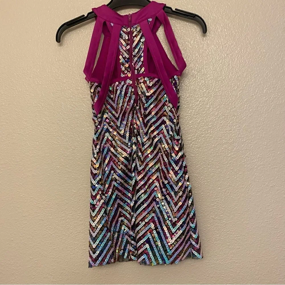 WEISSMAN Dance Costume hot pink shift chevron sequin Into The Groov 12846 IC 7/8